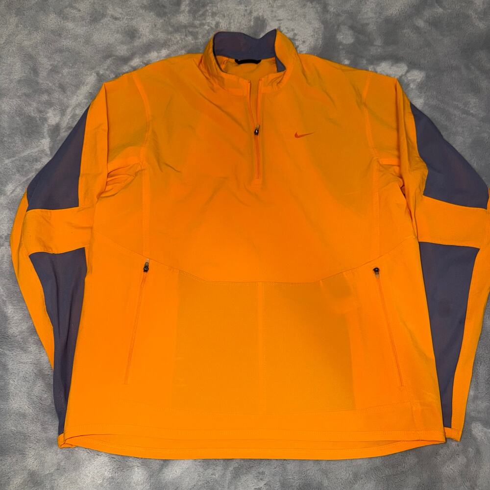 Nike Orange Gray 1/4 Zip Running Jacket Mesh Panels Men’s L
